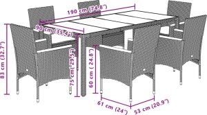 vidaXL 7-cz. zestaw mebli ogrodowych z poduszkami, czarny, polirattan 7