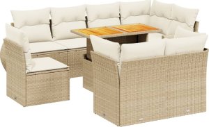 vidaXL 9-cz. zestaw mebli ogrodowych z poduszkami, beżowy, polirattan 2