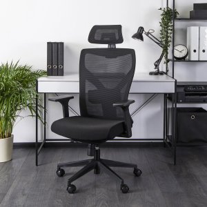 Krzesło biurowe Mebel Elite Fotel Biurowy Ergonomiczny Obrotowy SPIRAL Czarny z Zagłówkiem do Pracy 1