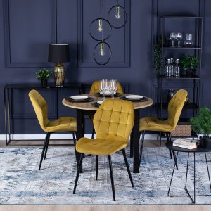 Mebel Elite Krzesło Tapicerowane do Jadalni LUCKY Musztardowe Welurowe Nowoczesne Loft 1