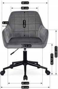 Krzesło biurowe Mebel Elite Fotel Biurowy Gabinetowy Obrotowy LUCY Szary Welurowy Nowoczesny Loft 10