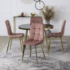 Mebel Elite Krzesło Tapicerowane do Salonu YORK Różowe Welurowe Nowoczesne Loft 1