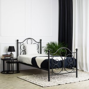 Mebel Elite Łóżko Metalowe 90x200 cm ze Stelażem Jednoosobowe LORDI Czarne 1