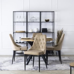 Mebel Elite Krzesło Tapicerowane do Salonu CORK Beż Welurowe Nowoczesne Loft 1
