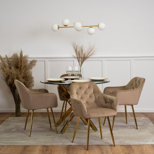 Mebel Elite Krzesło Tapicerowane do Salonu RAYA Beżowe Welurowe Nowoczesne Glamour 1