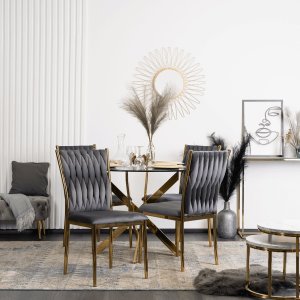 Mebel Elite Krzesło Tapicerowane Plecione do Salonu DAN Szare Welurowe Nowoczesne Glamour 1