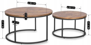 Mebel Elite Zestaw Stolików Kawowych FIGO MAX 60 cm/80 cm Dąb Rustykalny 11