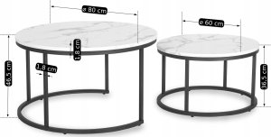 Mebel Elite Zestaw Stolików Kawowych DAFNE MAX 60 cm/80 cm Biały Marmur Nowoczesny Glamour 12