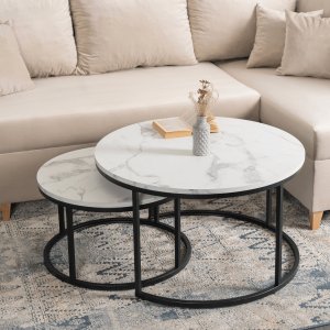 Mebel Elite Zestaw Stolików Kawowych DAFNE MAX 60 cm/80 cm Biały Marmur Nowoczesny Glamour 2