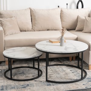 Mebel Elite Zestaw Stolików Kawowych DAFNE MAX 60 cm/80 cm Biały Marmur Nowoczesny Glamour 3