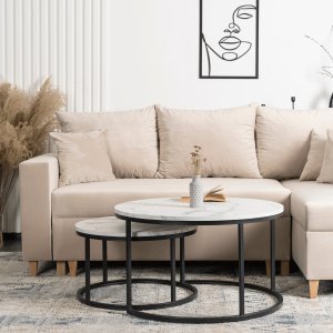 Mebel Elite Zestaw Stolików Kawowych DAFNE MAX 60 cm/80 cm Biały Marmur Nowoczesny Glamour 4