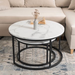 Mebel Elite Zestaw Stolików Kawowych DAFNE MAX 60 cm/80 cm Biały Marmur Nowoczesny Glamour 5