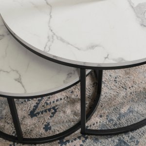 Mebel Elite Zestaw Stolików Kawowych DAFNE MAX 60 cm/80 cm Biały Marmur Nowoczesny Glamour 6