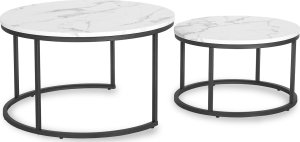 Mebel Elite Zestaw Stolików Kawowych DAFNE MAX 60 cm/80 cm Biały Marmur Nowoczesny Glamour 8