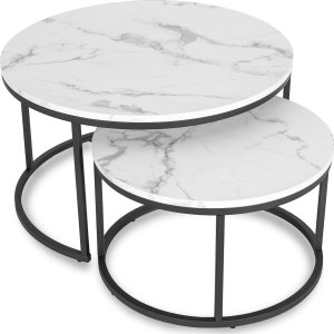 Mebel Elite Zestaw Stolików Kawowych DAFNE MAX 60 cm/80 cm Biały Marmur Nowoczesny Glamour 9