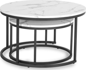 Mebel Elite Zestaw Stolików Kawowych DAFNE MAX 60 cm/80 cm Biały Marmur Nowoczesny Glamour 10