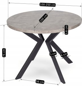 Mebel Elite Stół Okrągły Rozkładany LUKAS 100-250 cm Beton Nowoczesny Loft 15