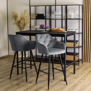 Mebel Elite Krzesło Barowe Tapicerowane Hoker SALEM Szare Welurowe Nowoczesne Loft 1