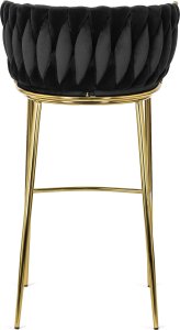 Mebel Elite Krzesło Barowe Tapicerowane Plecione Hoker FLORES 2 Czarne Welurowe Nowoczesne Glamour 11