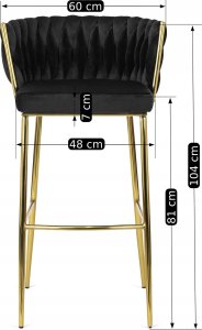 Mebel Elite Krzesło Barowe Tapicerowane Plecione Hoker FLORES 2 Czarne Welurowe Nowoczesne Glamour 12