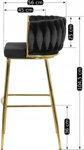 Mebel Elite Krzesło Barowe Tapicerowane Plecione Hoker FLORES 2 Czarne Welurowe Nowoczesne Glamour 13