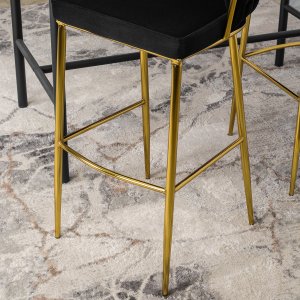 Mebel Elite Krzesło Barowe Tapicerowane Plecione Hoker FLORES 2 Czarne Welurowe Nowoczesne Glamour 5