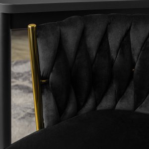 Mebel Elite Krzesło Barowe Tapicerowane Plecione Hoker FLORES 2 Czarne Welurowe Nowoczesne Glamour 6