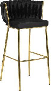 Mebel Elite Krzesło Barowe Tapicerowane Plecione Hoker FLORES 2 Czarne Welurowe Nowoczesne Glamour 7