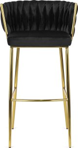 Mebel Elite Krzesło Barowe Tapicerowane Plecione Hoker FLORES 2 Czarne Welurowe Nowoczesne Glamour 8