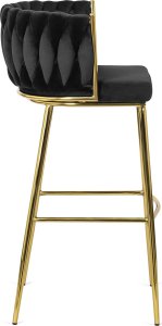 Mebel Elite Krzesło Barowe Tapicerowane Plecione Hoker FLORES 2 Czarne Welurowe Nowoczesne Glamour 9