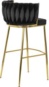 Mebel Elite Krzesło Barowe Tapicerowane Plecione Hoker FLORES 2 Czarne Welurowe Nowoczesne Glamour 10