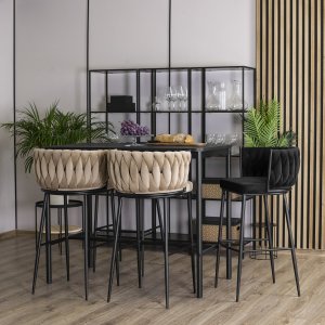 Mebel Elite Krzesło Barowe Tapicerowane Plecione Hoker FLORES Beżowe Welurowe Nowoczesne Loft 1
