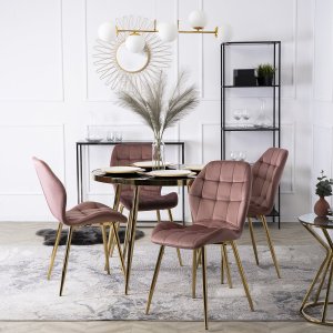 Mebel Elite Krzesło Tapicerowane do Jadalni LUCKY Różowe Welurowe Nowoczesne Glamour 1