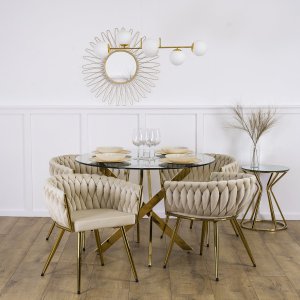 Mebel Elite Stół Okrągły Szklany SALLO 100 cm ze Złotymi Nogami Nowoczesny Glamour 1
