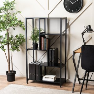 Mebel Elite Regał Otwarty Wysoki TIM Asymetryczny Czarny Metalowy Stelaż Loft 1