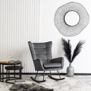 Mebel Elite Fotel Bujany na Biegunach Uszak Wypoczynkowy JACKSON Szary Welurowy do Salonu Nowoczesny 1