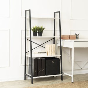 Mebel Elite Regał Otwarty do Salonu GIA na Książki Zabawki Biały/Czarny Nowoczesny Industrialny 1