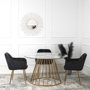 Mebel Elite Stół Okrągły Szklany OLIVIER 120 cm ze Złotymi Nogami Nowoczesny do Salonu Glamour 1