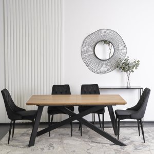 Mebel Elite Stół Prostokątny Rozkładany HAMILTON 160-200 cm Dąb złoty/Czarny Nowoczesny Loft 1