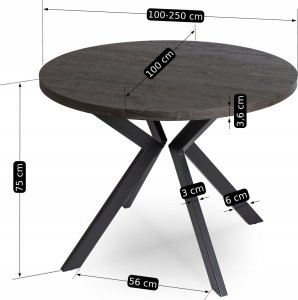 Mebel Elite Stół Okrągły Rozkładany LUKAS 100-250 cm Czarny Nowoczesny Loft 12