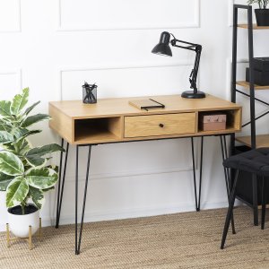 Biurko Mebel Elite Biurko Industrialne z Szufladą LAMICA 100 cm Dąb złoty/Czarne Loft Czarny Stelaż 1