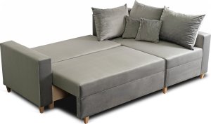 Mebel Elite Narożnik z Funkcją Spania i Pojemnikiem Welurowy MARKUS 238 cm Szary Prawy Nowoczesny 13