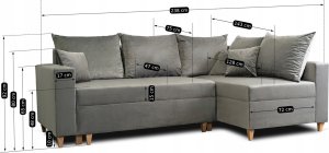 Mebel Elite Narożnik z Funkcją Spania i Pojemnikiem Welurowy MARKUS 238 cm Szary Prawy Nowoczesny 15