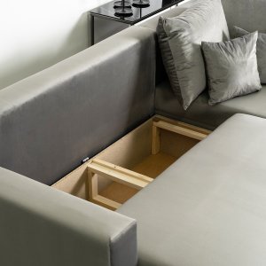 Mebel Elite Narożnik z Funkcją Spania i Pojemnikiem Welurowy MARKUS 238 cm Szary Prawy Nowoczesny 8