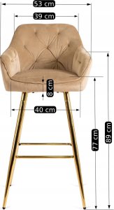 Mebel Elite Krzesło Barowe Tapicerowane Hoker SALEM 2 Beżowe/Złote Welurowe Nowoczesne Glamour 12