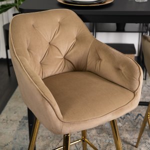 Mebel Elite Krzesło Barowe Tapicerowane Hoker SALEM 2 Beżowe/Złote Welurowe Nowoczesne Glamour 2