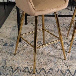 Mebel Elite Krzesło Barowe Tapicerowane Hoker SALEM 2 Beżowe/Złote Welurowe Nowoczesne Glamour 4