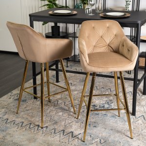 Mebel Elite Krzesło Barowe Tapicerowane Hoker SALEM 2 Beżowe/Złote Welurowe Nowoczesne Glamour 5