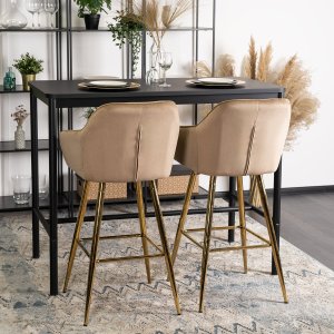 Mebel Elite Krzesło Barowe Tapicerowane Hoker SALEM 2 Beżowe/Złote Welurowe Nowoczesne Glamour 6