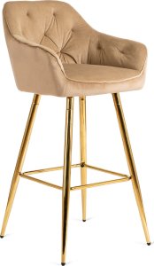 Mebel Elite Krzesło Barowe Tapicerowane Hoker SALEM 2 Beżowe/Złote Welurowe Nowoczesne Glamour 7